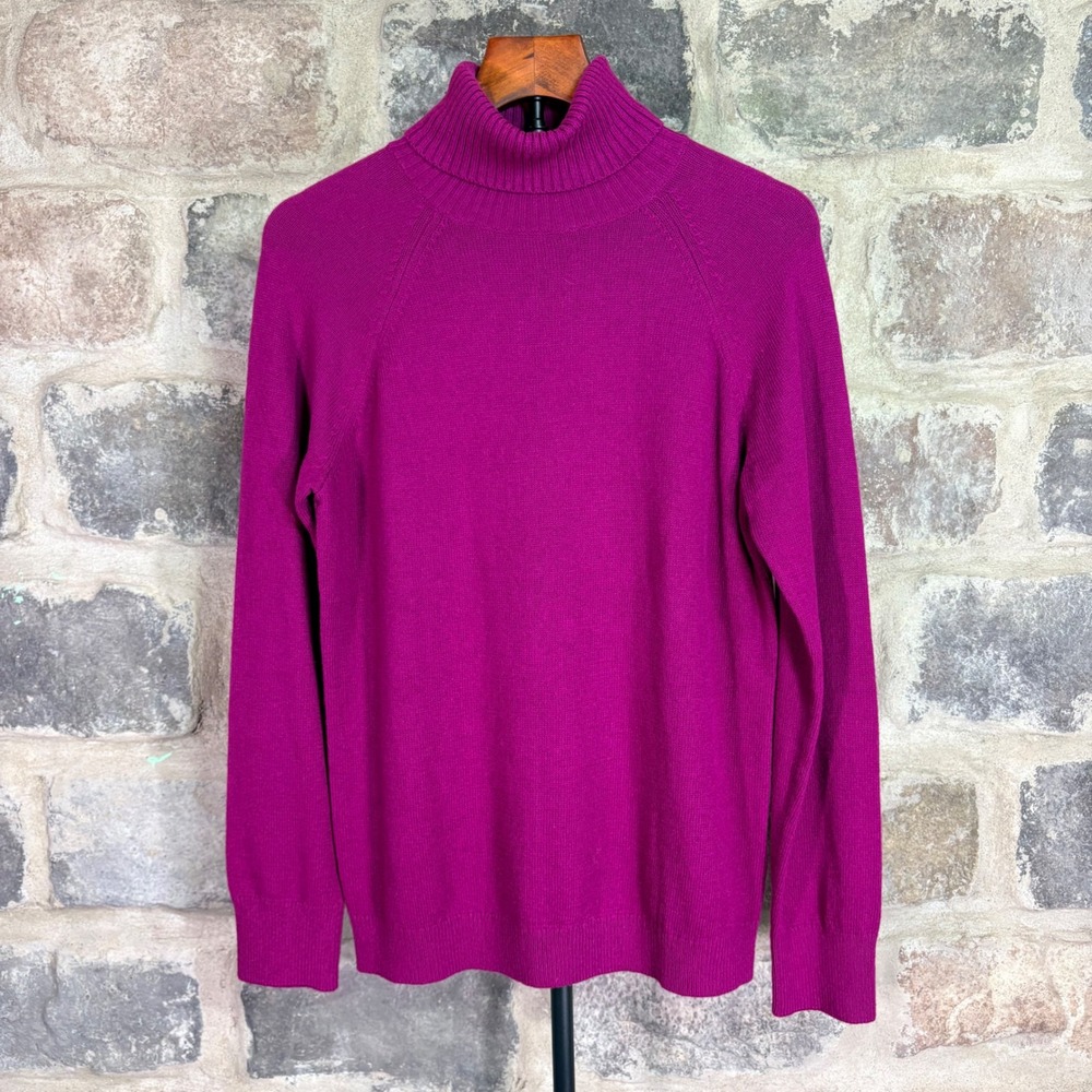 Lands End Womens Magenta Purple Cotton Wool Blend Turtleneck Sweater M 10-12 NEW